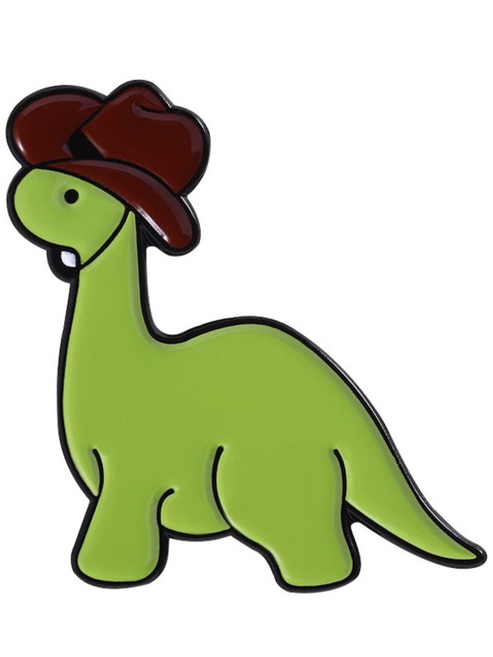 Cute Green Dinosaur Enamel Pin with Cowboy Hat – Funny Dino Lapel Pin,